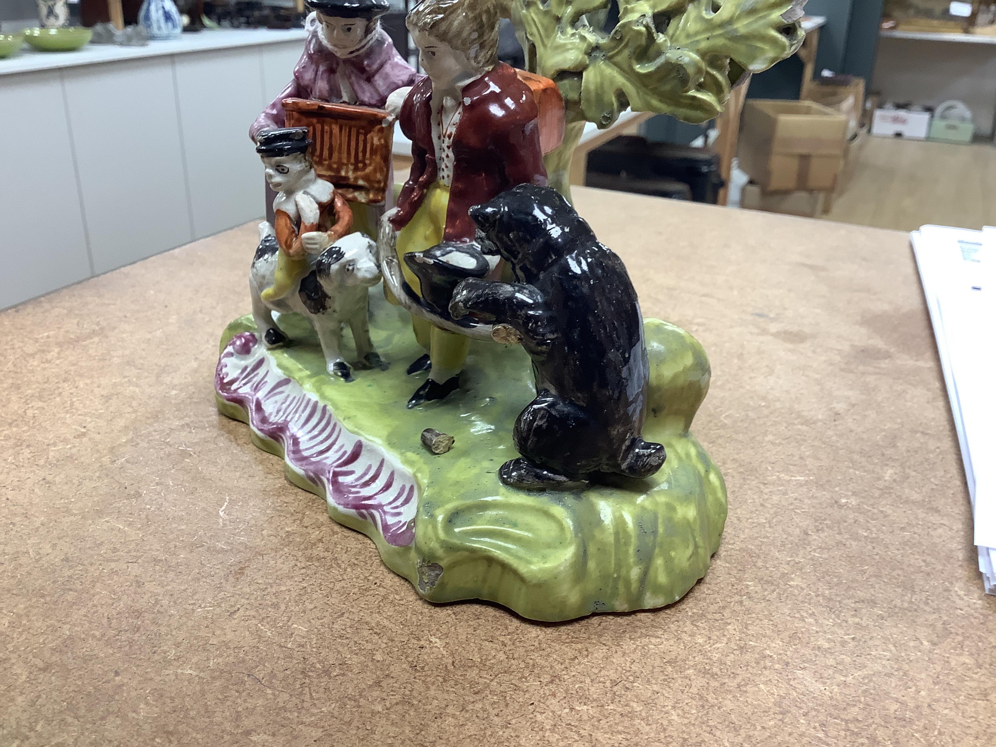 A Staffordshire pearlware group of a performing animal troupe with a dancing bear, c.1820-30, 15cm high